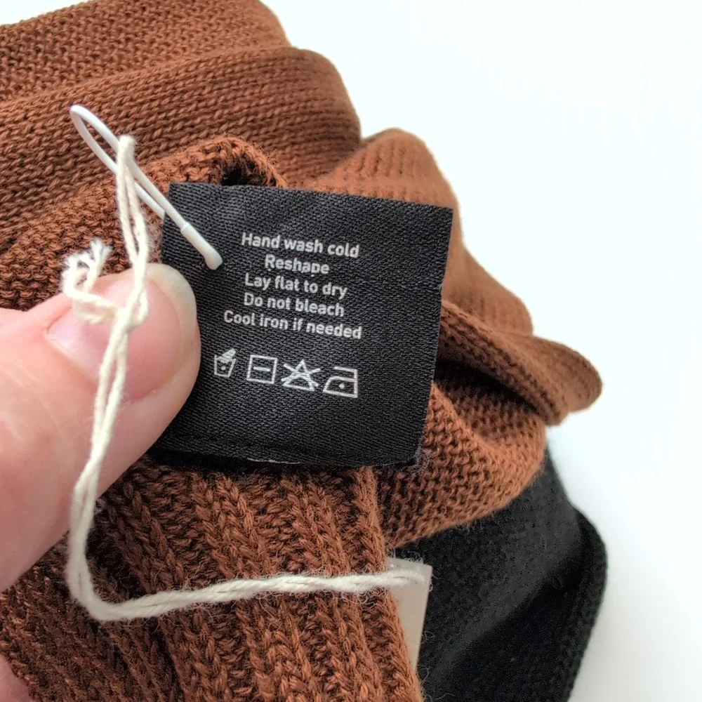NWT Summersalt 2-Tone Scarf Black‎ Brown Knit Color Block OS Neutral Minimalist